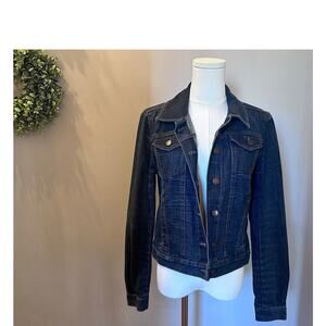 LOFT Denim Jacket Dark Wash Button up Size Small Vintage Wash